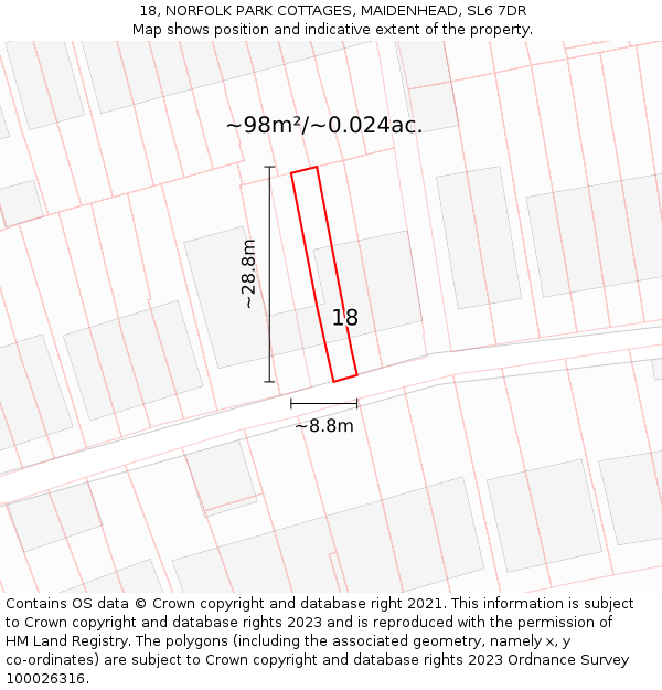18, NORFOLK PARK COTTAGES, MAIDENHEAD, SL6 7DR: Plot and title map