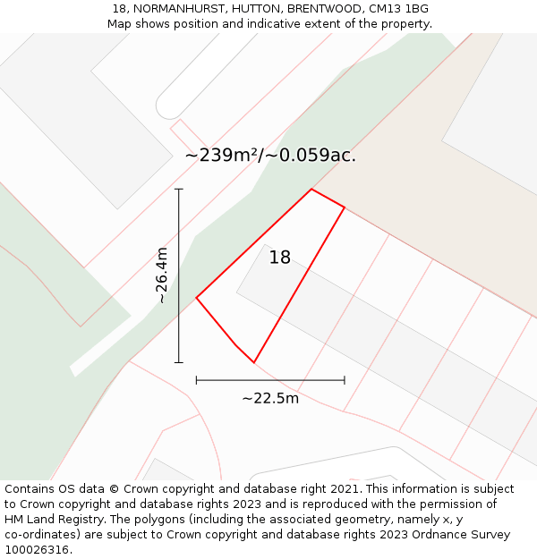 18, NORMANHURST, HUTTON, BRENTWOOD, CM13 1BG: Plot and title map
