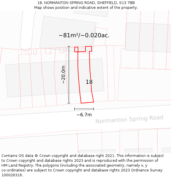 18, NORMANTON SPRING ROAD, SHEFFIELD, S13 7BB: Plot and title map