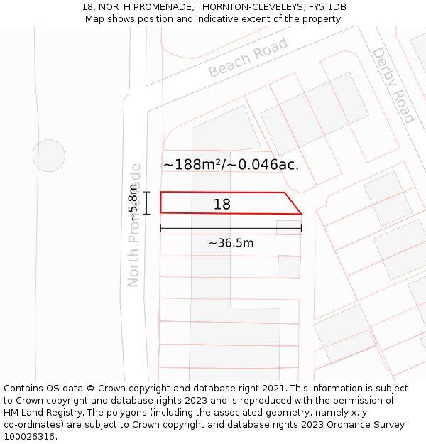 18, NORTH PROMENADE, THORNTON-CLEVELEYS, FY5 1DB: Plot and title map