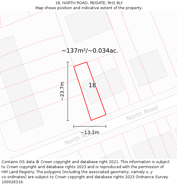 18, NORTH ROAD, REIGATE, RH2 8LY: Plot and title map