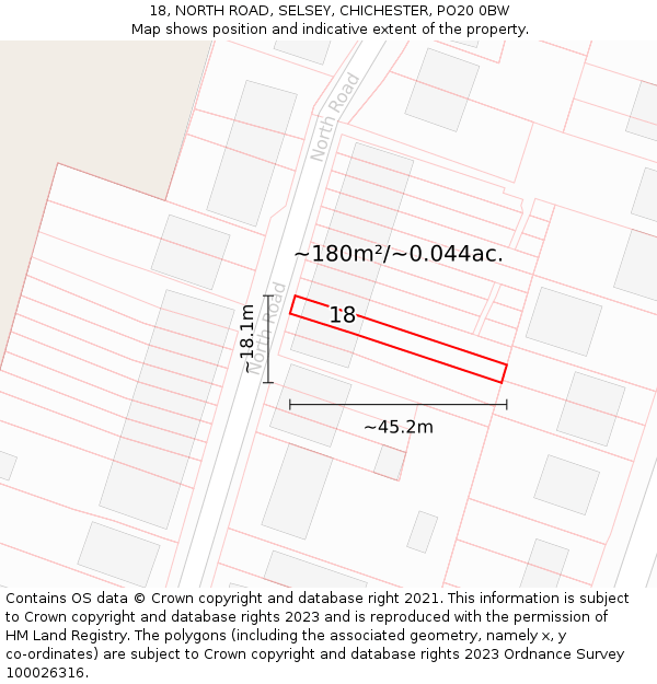 18, NORTH ROAD, SELSEY, CHICHESTER, PO20 0BW: Plot and title map