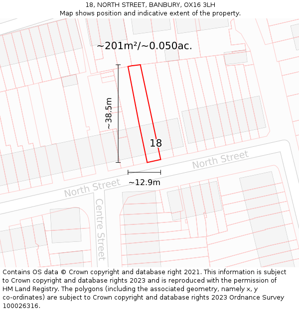 18, NORTH STREET, BANBURY, OX16 3LH: Plot and title map