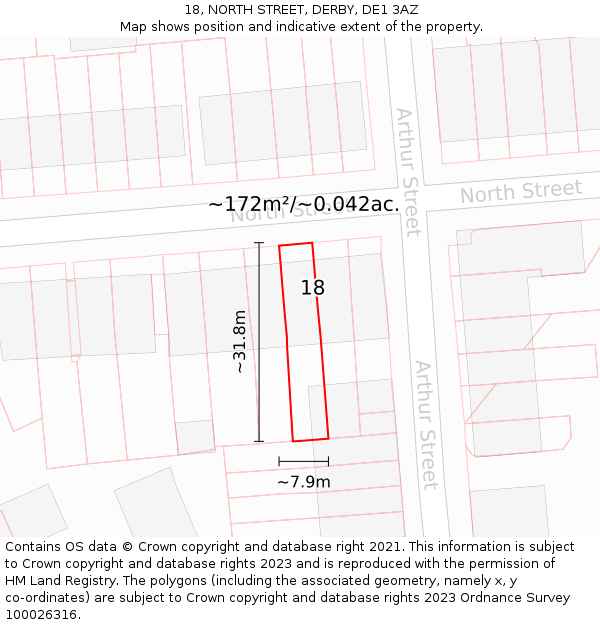 18, NORTH STREET, DERBY, DE1 3AZ: Plot and title map