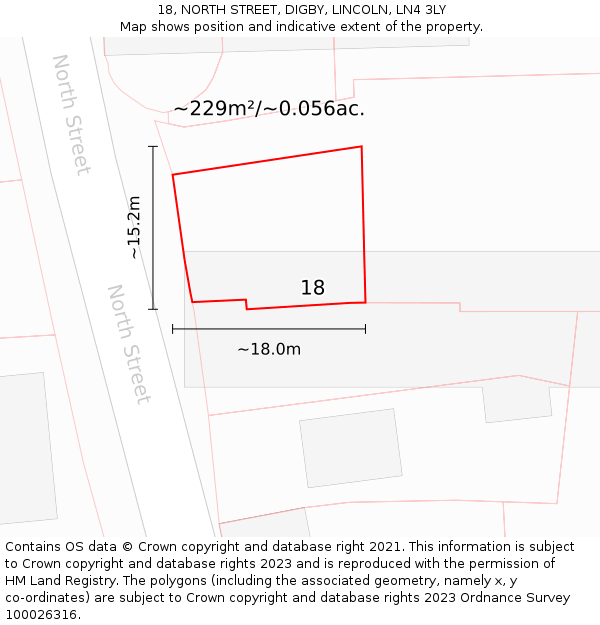 18, NORTH STREET, DIGBY, LINCOLN, LN4 3LY: Plot and title map