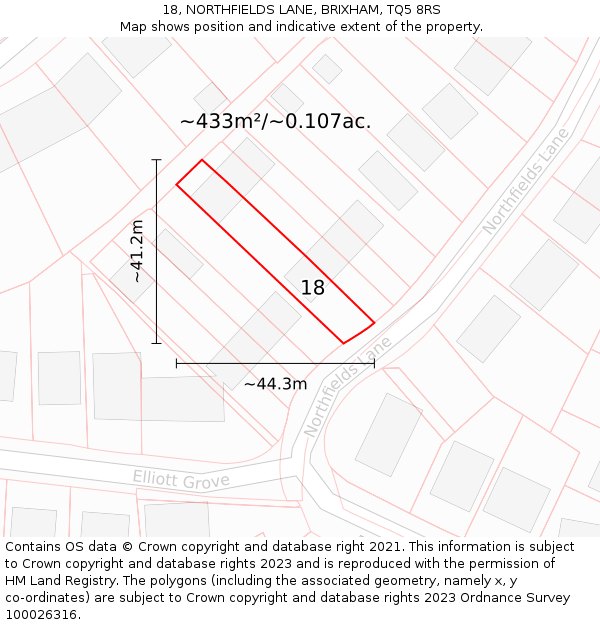 18, NORTHFIELDS LANE, BRIXHAM, TQ5 8RS: Plot and title map
