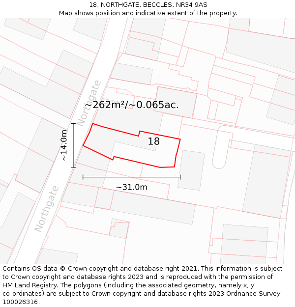 18, NORTHGATE, BECCLES, NR34 9AS: Plot and title map