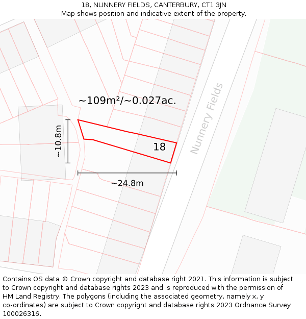 18, NUNNERY FIELDS, CANTERBURY, CT1 3JN: Plot and title map