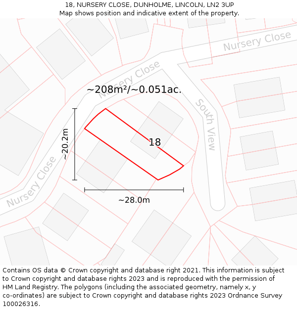 18, NURSERY CLOSE, DUNHOLME, LINCOLN, LN2 3UP: Plot and title map