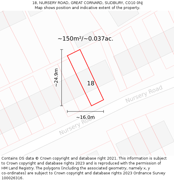 18, NURSERY ROAD, GREAT CORNARD, SUDBURY, CO10 0NJ: Plot and title map