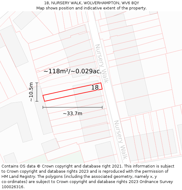 18, NURSERY WALK, WOLVERHAMPTON, WV6 8QY: Plot and title map