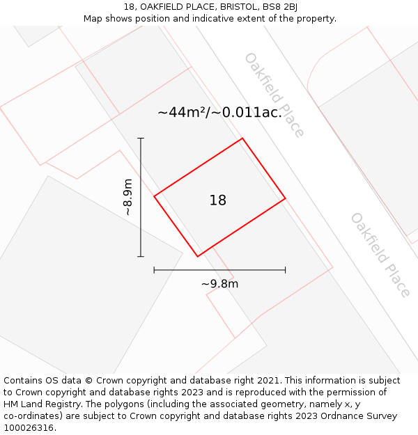18, OAKFIELD PLACE, BRISTOL, BS8 2BJ: Plot and title map