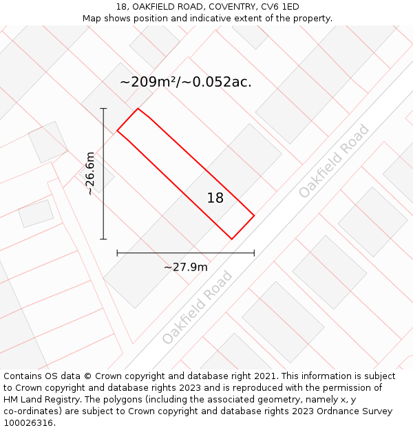 18, OAKFIELD ROAD, COVENTRY, CV6 1ED: Plot and title map