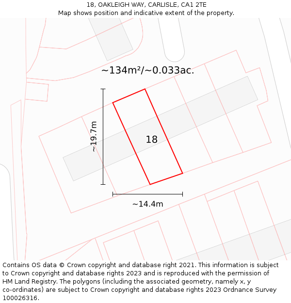 18, OAKLEIGH WAY, CARLISLE, CA1 2TE: Plot and title map