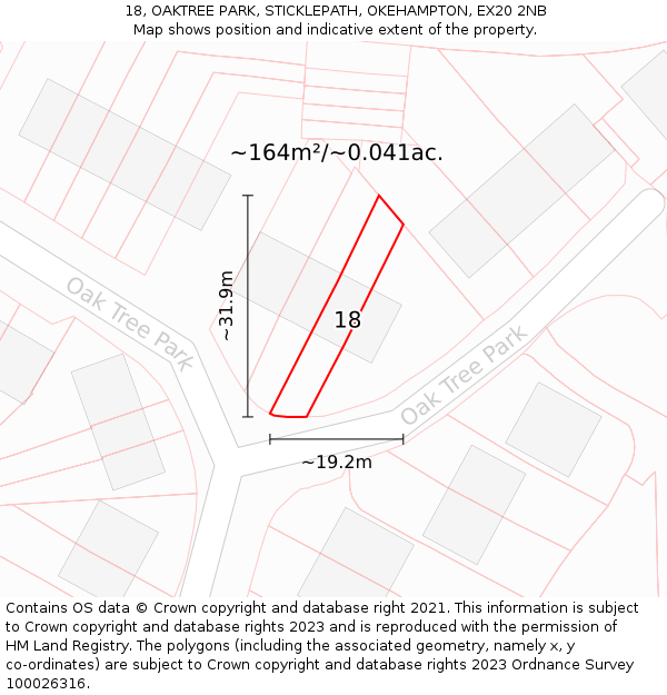 18, OAKTREE PARK, STICKLEPATH, OKEHAMPTON, EX20 2NB: Plot and title map