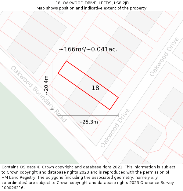18, OAKWOOD DRIVE, LEEDS, LS8 2JB: Plot and title map