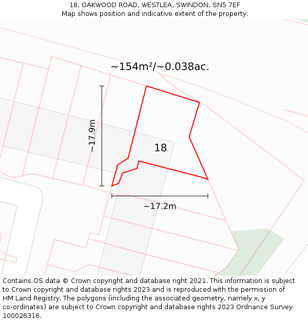 18, OAKWOOD ROAD, WESTLEA, SWINDON, SN5 7EF: Plot and title map