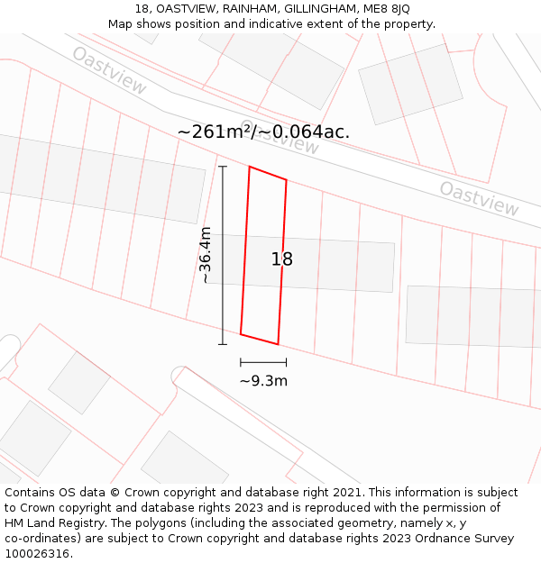 18, OASTVIEW, RAINHAM, GILLINGHAM, ME8 8JQ: Plot and title map
