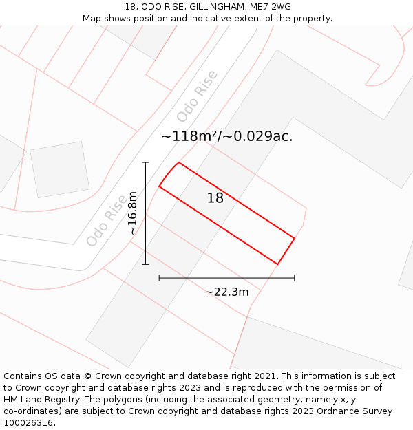 18, ODO RISE, GILLINGHAM, ME7 2WG: Plot and title map