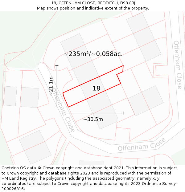 18, OFFENHAM CLOSE, REDDITCH, B98 8RJ: Plot and title map
