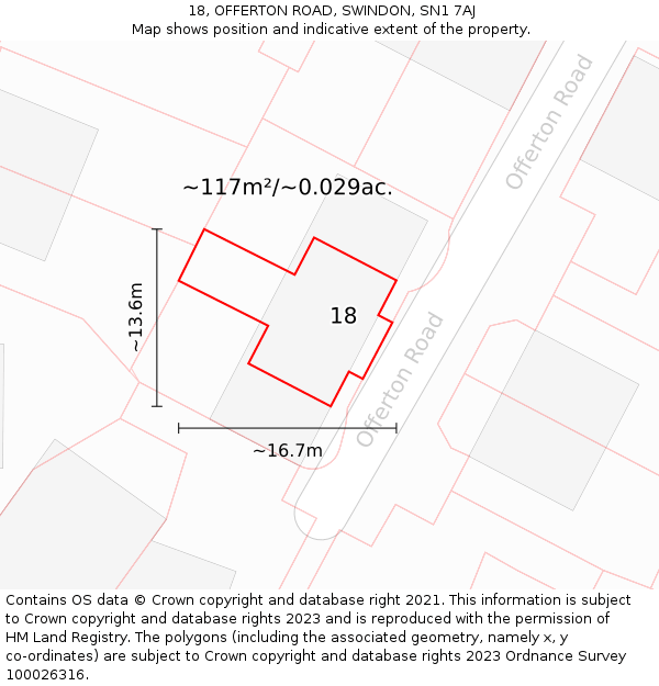 18, OFFERTON ROAD, SWINDON, SN1 7AJ: Plot and title map
