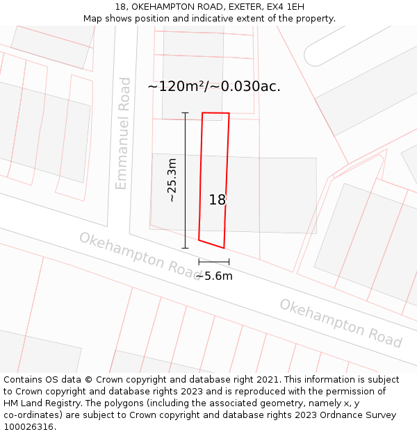 18, OKEHAMPTON ROAD, EXETER, EX4 1EH: Plot and title map