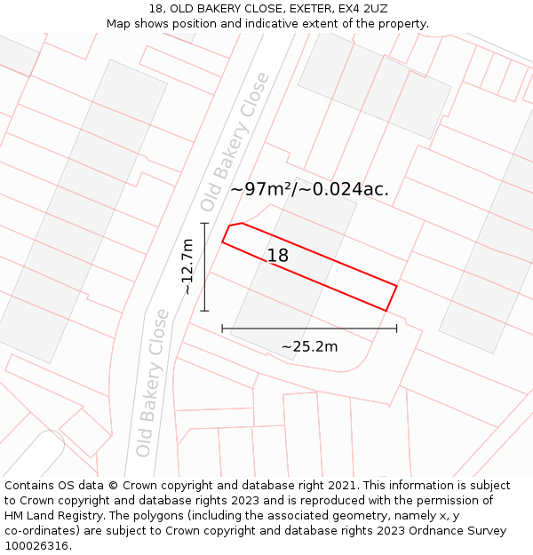 18, OLD BAKERY CLOSE, EXETER, EX4 2UZ: Plot and title map