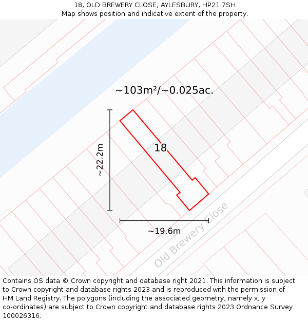 18, OLD BREWERY CLOSE, AYLESBURY, HP21 7SH: Plot and title map