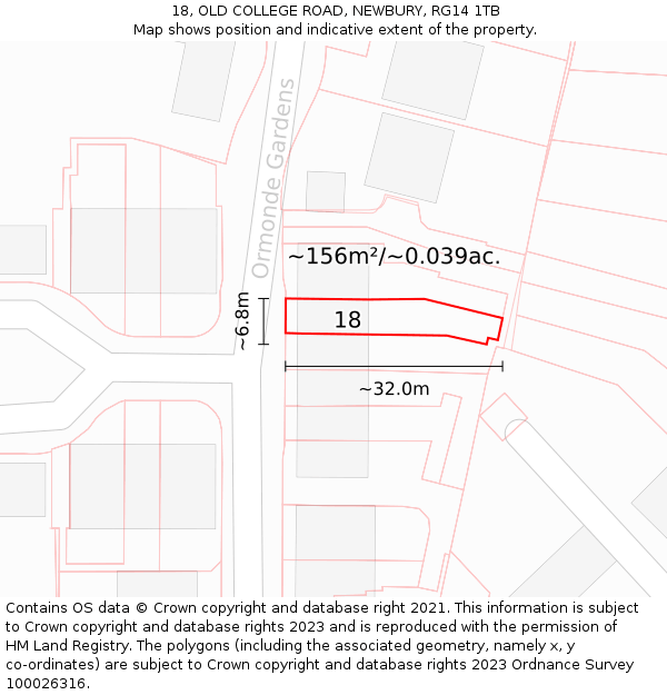 18, OLD COLLEGE ROAD, NEWBURY, RG14 1TB: Plot and title map