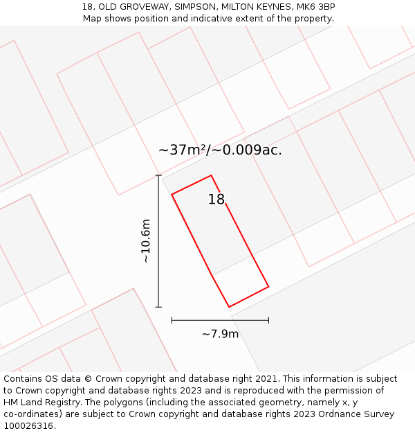 18, OLD GROVEWAY, SIMPSON, MILTON KEYNES, MK6 3BP: Plot and title map