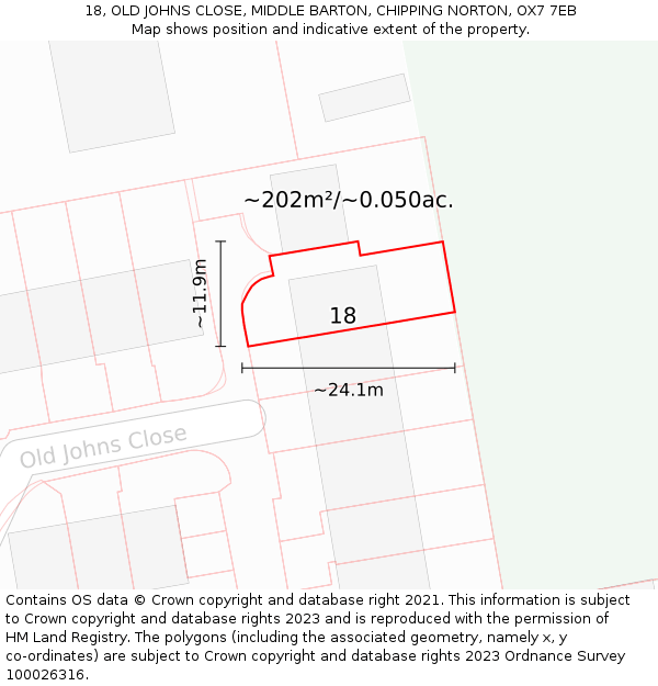 18, OLD JOHNS CLOSE, MIDDLE BARTON, CHIPPING NORTON, OX7 7EB: Plot and title map