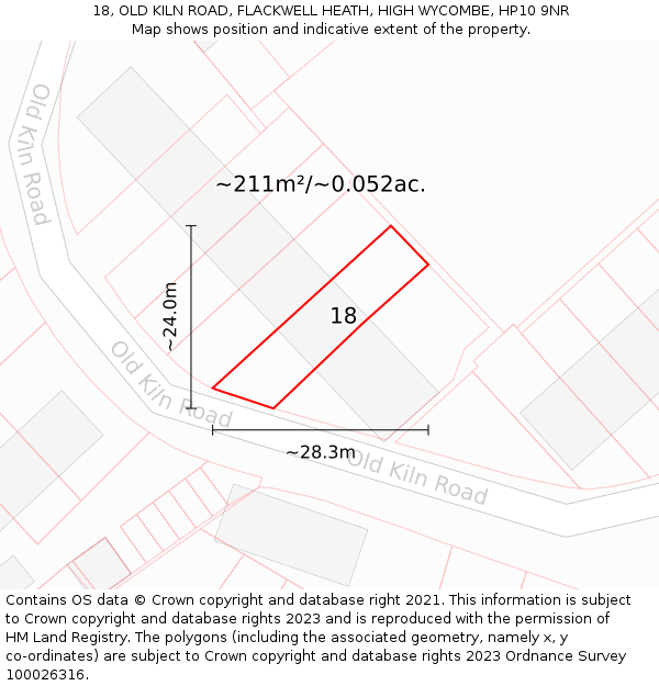 18, OLD KILN ROAD, FLACKWELL HEATH, HIGH WYCOMBE, HP10 9NR: Plot and title map