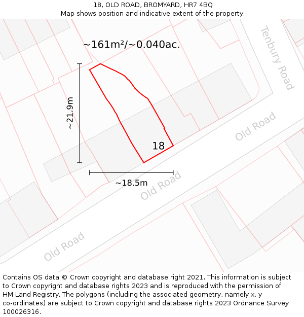 18, OLD ROAD, BROMYARD, HR7 4BQ: Plot and title map