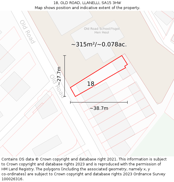 18, OLD ROAD, LLANELLI, SA15 3HW: Plot and title map
