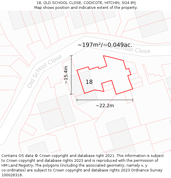 18, OLD SCHOOL CLOSE, CODICOTE, HITCHIN, SG4 8YJ: Plot and title map