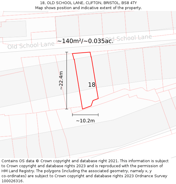 18, OLD SCHOOL LANE, CLIFTON, BRISTOL, BS8 4TY: Plot and title map
