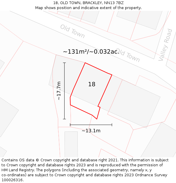 18, OLD TOWN, BRACKLEY, NN13 7BZ: Plot and title map