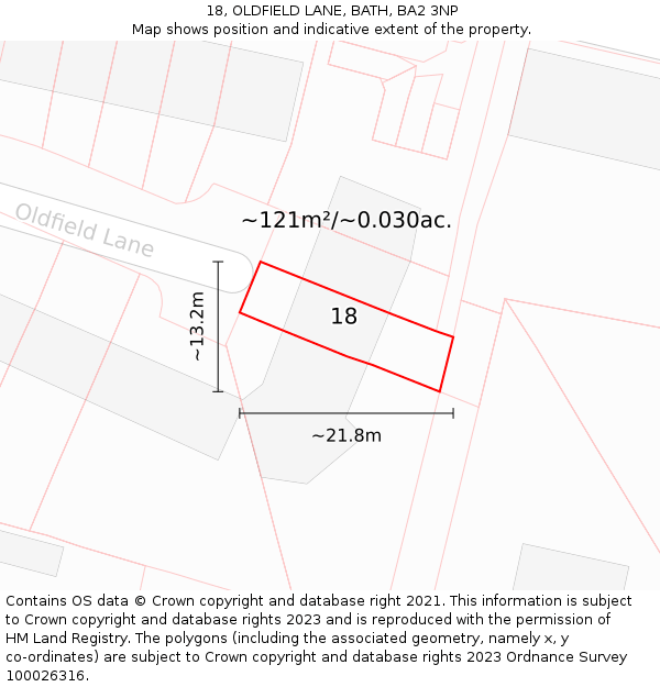 18, OLDFIELD LANE, BATH, BA2 3NP: Plot and title map
