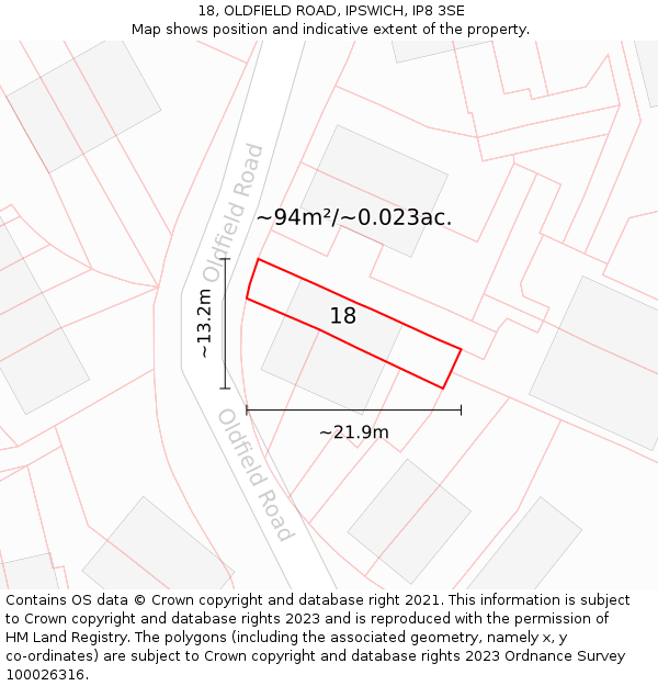 18, OLDFIELD ROAD, IPSWICH, IP8 3SE: Plot and title map