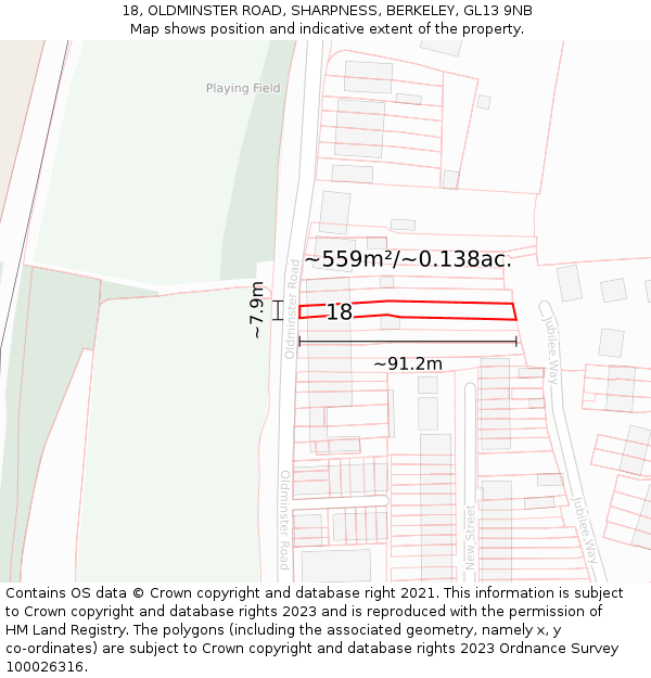 18, OLDMINSTER ROAD, SHARPNESS, BERKELEY, GL13 9NB: Plot and title map