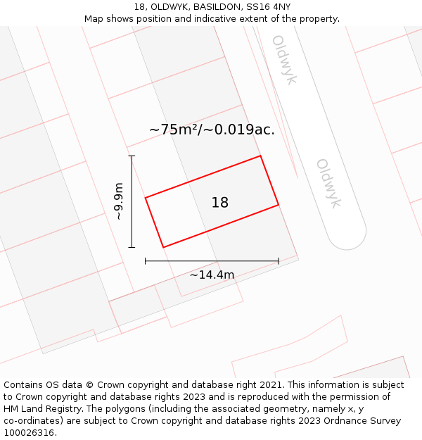 18, OLDWYK, BASILDON, SS16 4NY: Plot and title map