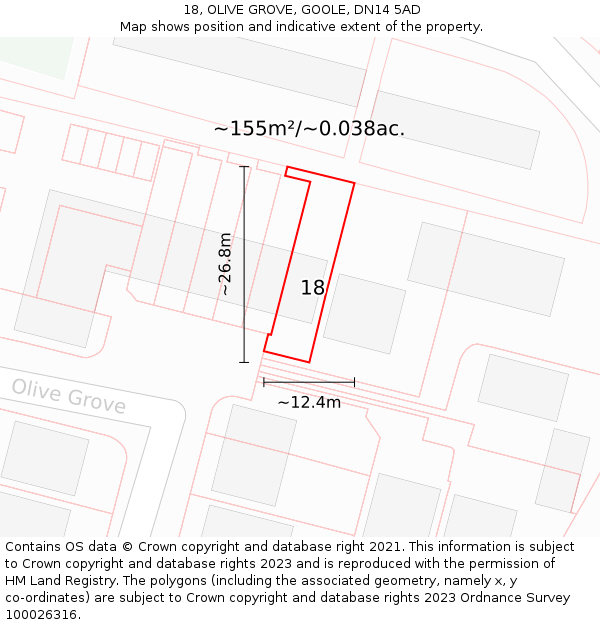 18, OLIVE GROVE, GOOLE, DN14 5AD: Plot and title map