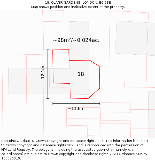 18, OLIVER GARDENS, LONDON, E6 5SE: Plot and title map