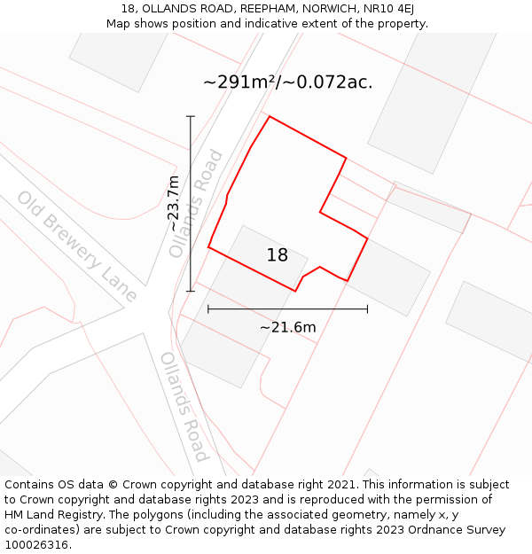 18, OLLANDS ROAD, REEPHAM, NORWICH, NR10 4EJ: Plot and title map