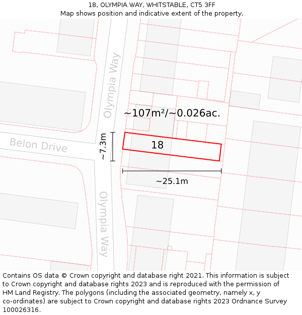 18, OLYMPIA WAY, WHITSTABLE, CT5 3FF: Plot and title map