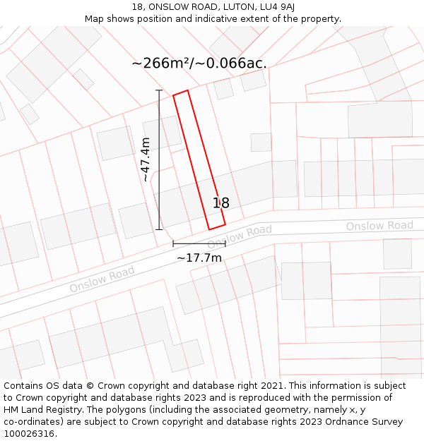 18, ONSLOW ROAD, LUTON, LU4 9AJ: Plot and title map