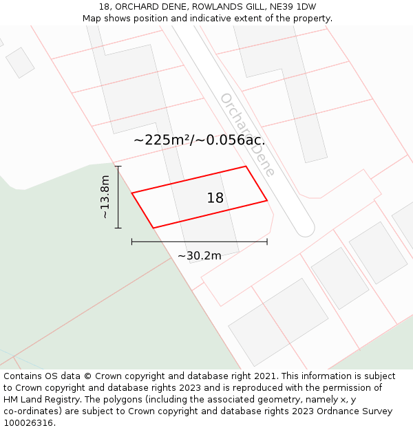18, ORCHARD DENE, ROWLANDS GILL, NE39 1DW: Plot and title map