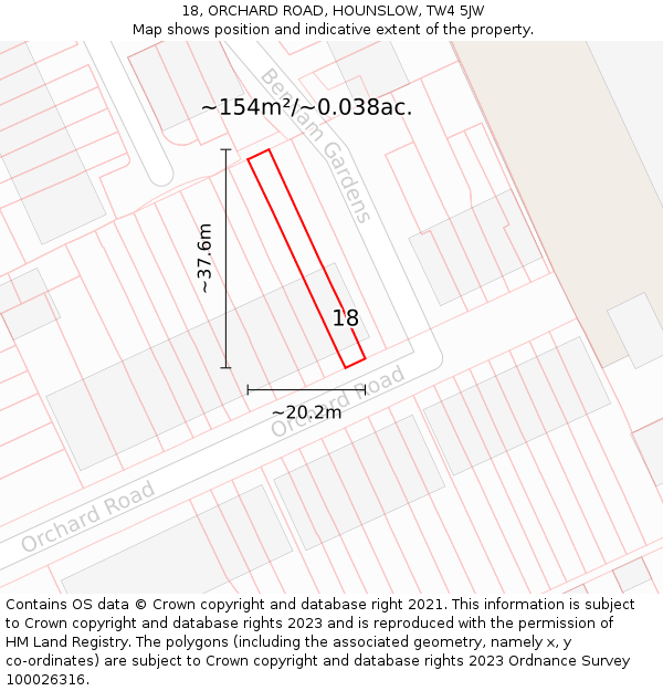 18, ORCHARD ROAD, HOUNSLOW, TW4 5JW: Plot and title map