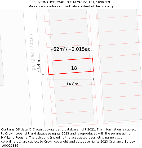 18, ORDNANCE ROAD, GREAT YARMOUTH, NR30 3DL: Plot and title map