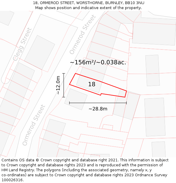 18, ORMEROD STREET, WORSTHORNE, BURNLEY, BB10 3NU: Plot and title map